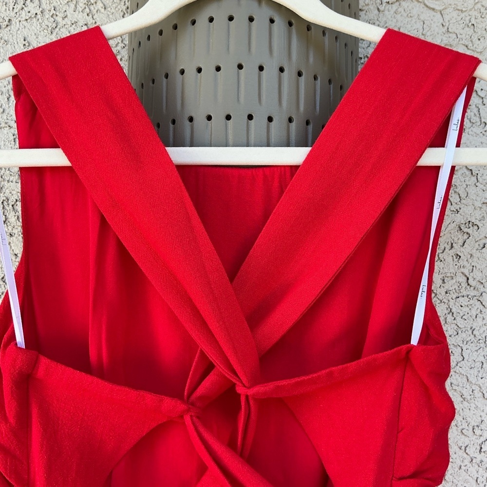 NWT Lulu’s Sunny Energy Red Lace-Up Midi Dress with Pockets Small Vacation Chic - Picture 10 of 14